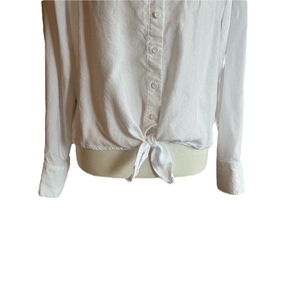 Cloth & Stone White Button Up Front Tie Collared Top Blouse, Size XS - Picture 4 of 10